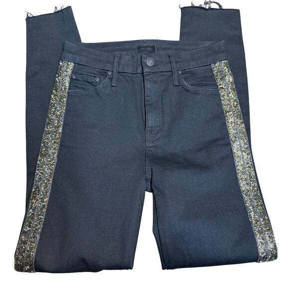 Mother High Waisted Looker Ankle Fray jeans, Beaded Stripe, Guilty Flash, Sz 25 - Picture 6 of 16